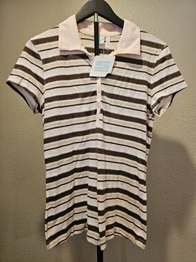 Sideout Striped Polo Shirt in Pink, Brown & White